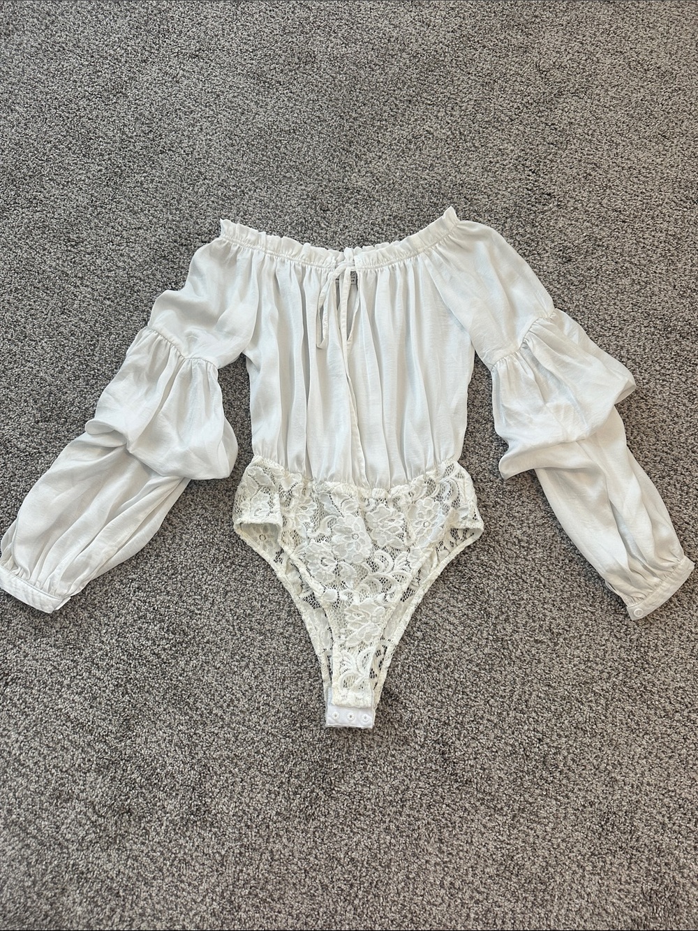 Selfie Leslie Cream Off-Shoulder Ruffled Top